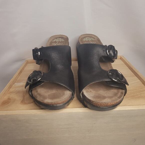 Dansko- Women's Fern Studded Wedge Leather Sandal- Black- size 38 (8) - Picture 2 of 6